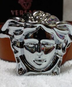 Alternative view of Versace Tan Leather Men's Belt With Medusa Silver Head Buckle