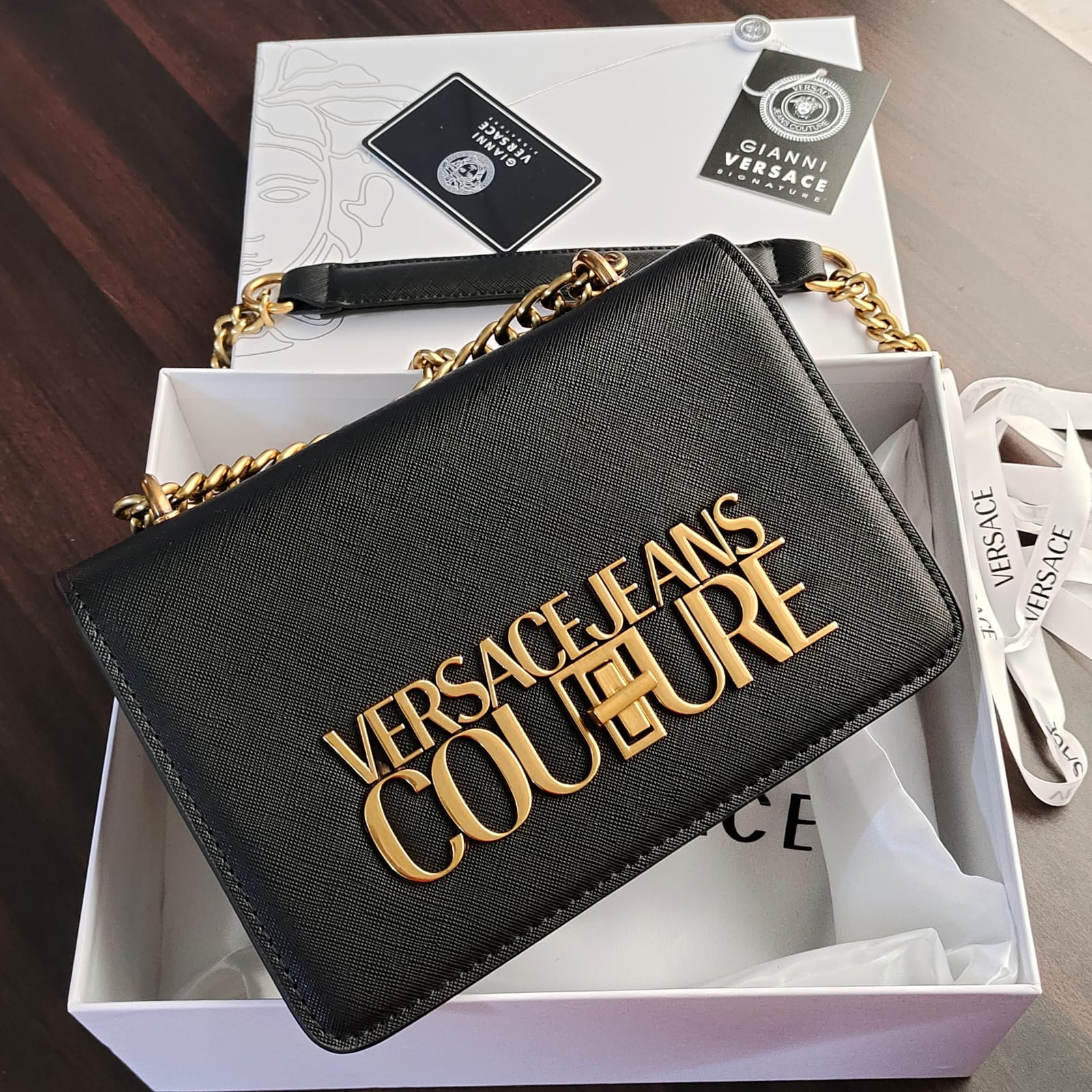 Buy Versace Jeans Couture Bag Saffiano Lock Crossbody Bag With OG Gift Box  & Dust Bag ( Khakhi) (J1758)